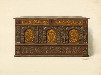 Oak Inlaid Chest, Property of Arthur James by Shirley Charles Llewellyn Slocombe